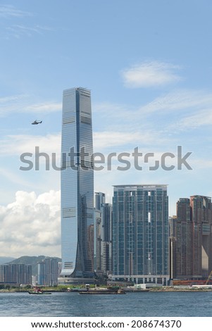 HONG KONG - MAY 25: The International Commerce Centre on May 25, 2014 in Hong Kong. ICC is a commercial space luxury residential development, modern retail and two 6-star hotels in a single location.