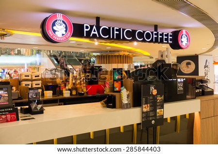 HONG KONG - MAY 4, 2015: Pacific Coffee cafe in Hong Kong. Pacific Coffee Company is a Pacific Northwest U.S.-style coffee shop group originating from Hong Kong.