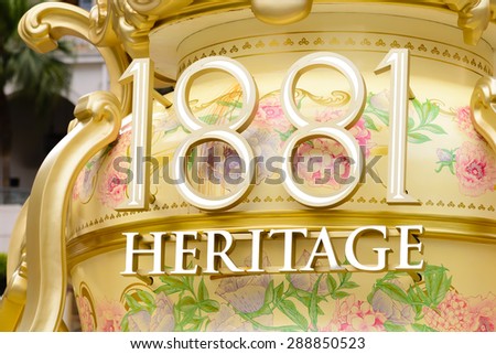 HONG KONG - JUN 9, 2015: Logo of 1881 Heritage in Hong Kong. A former Marine Police Headquarters. It is a landmark and become a shopping center in Hong Kong
