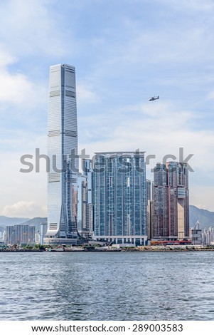 HONG KONG - MAY 30, 2015: International Commerce Centre in Hong Kong. ICC Tower is a 118-storey, 484 m commercial skyscraper completed in 2010 in West Kowloon, Hong Kong.