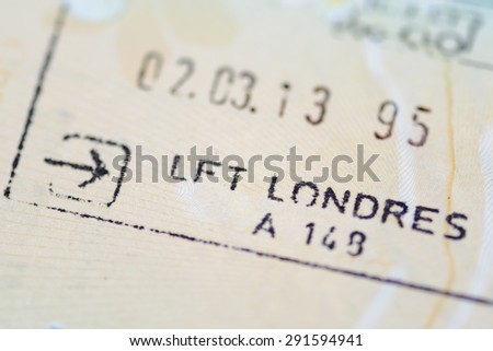 Admitted stamp of London Visa for immigration travel concept