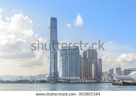 HONG KONG - MAY 25: The International Commerce Centre on July 29, 2015 in Hong Kong. ICC is a commercial space luxury residential development, modern retail and two 6-star hotels in a single location.
