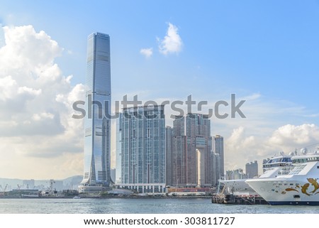 HONG KONG - MAY 25: The International Commerce Centre on July 29, 2015 in Hong Kong. ICC is a commercial space luxury residential development, modern retail and two 6-star hotels in a single location.