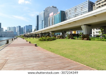HONG KONG - AUG 18, 2015: Kwun Tong Promenade is opened at the site of the former Kwun Tong Public Cargo Working Area. It has 1000m long and opened in 2014 to 2015.
