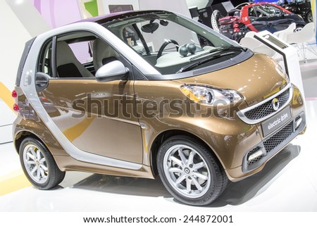 The 2015 Smart car electric drive at The North American International Auto Show January 13, 2015 in Detroit, Michigan.