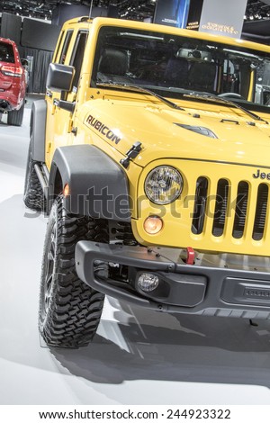 The 2015 Jeep Wrangler Rubicon at The North American International Auto Show January 13, 2015 in Detroit, Michigan.