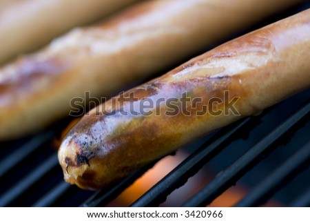 A summer bbq staple hotdogs on the grill close up shots shallow depth of view nice grill marks