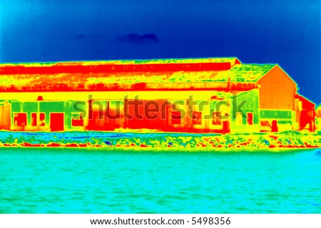 a building with a thermo imaging style applied to it