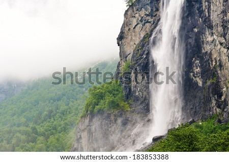 Norway landscape with big waterfall