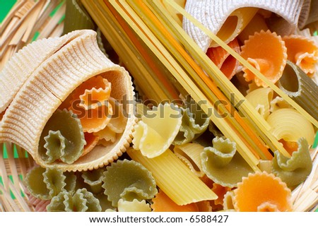 asorted colourful uncooked pasta