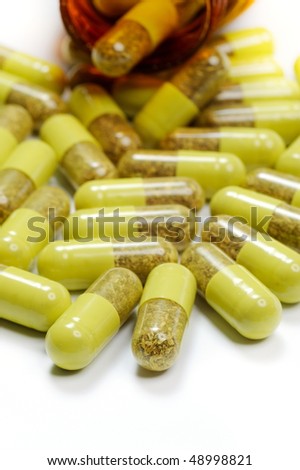 natural pills isolated on white background