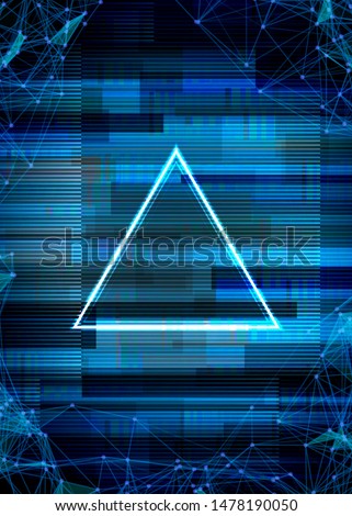 Glitch frame with technology error and neon triangle