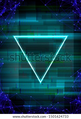 Glitch frame with technology error and neon triangle