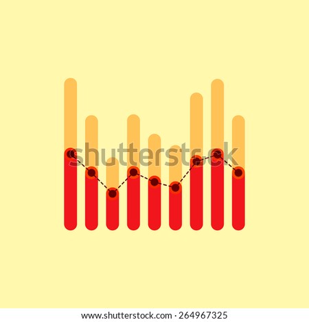 Flat infographics with two levels red overlapping bars and dotted center line graph