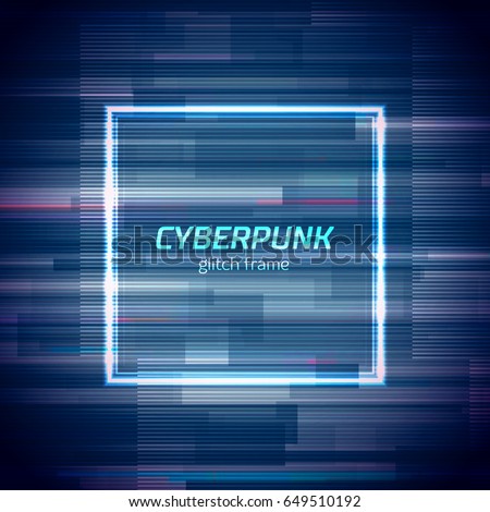 Glitch frame with technology error and neon square.