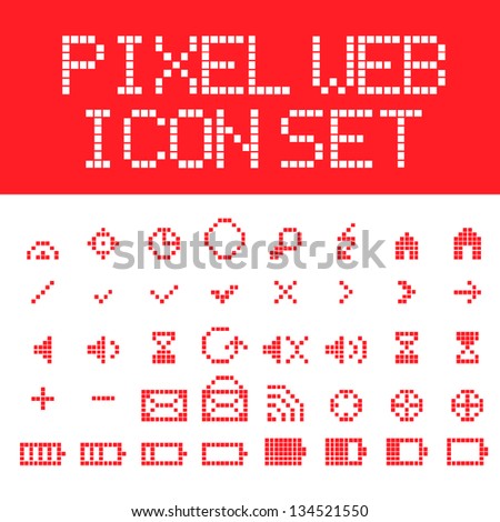 Red vector pixel web icons set
