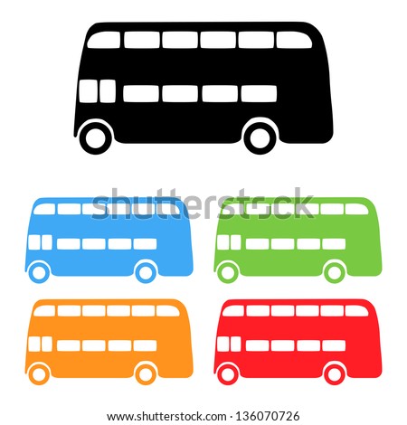 Vector set of color London bus silhouettes
