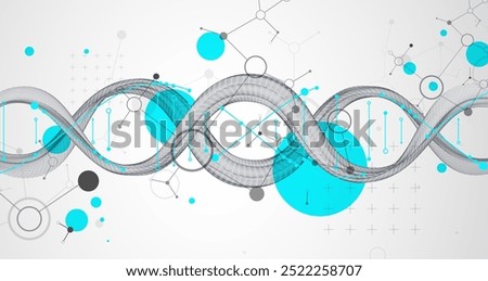 Abstract futuristic wireframe background for design works.
Science template, wallpaper or banner with a DNA molecules. Hand drawn.