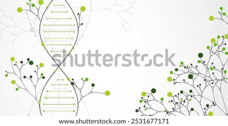 Scientific medical background with abstract image of dna molecule and tree branches. Hand drawn vector illustration.