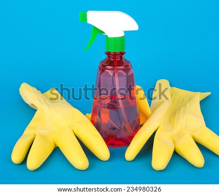 cleaning of rubber gloves on a blue background