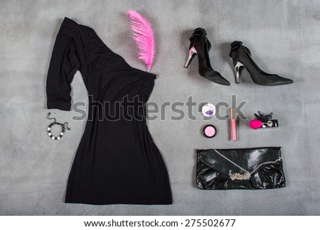 female set dress shoes cosmetics jewelry black and pink