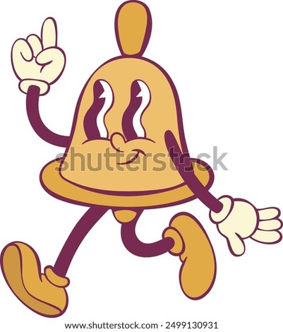 
School bell retro groovy mascot character