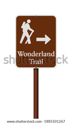 Vector illustration of the Wonderland Trail brown road sign on metallic pole