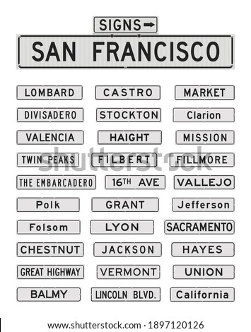 Vector illustration of the famous San Francisco streets and avenues road signs