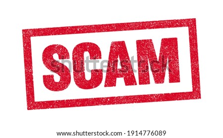 Vector illustration of the word Scam in red ink stamp