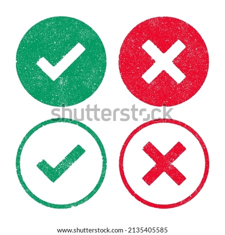 Vector illustration of the right and wrong symbols in green and red ink stamps