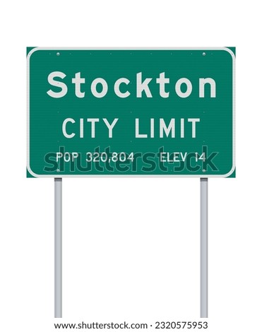 Vector illustration of the Stockton (California) City Limit green road sign on metallic posts
