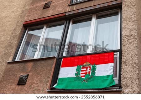 Similar – Foto Bild Fenster mit drei Fahnen