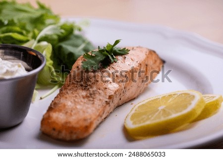 Similar – Image, Stock Photo Tasty fish fillet in white sauce on plate