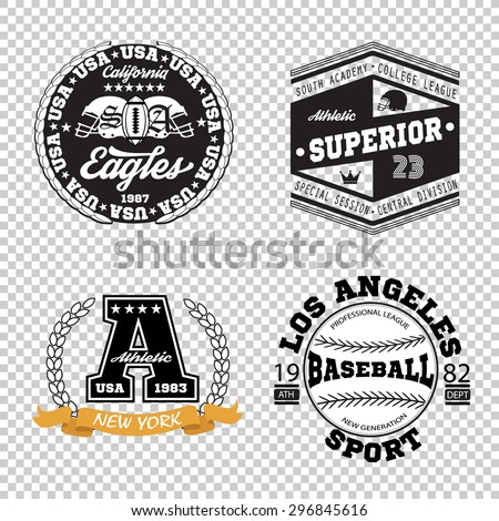 Sport athletic champions college baseball football logo emblem collection. Vector Graphics and typography t-shirt design for apparel.
