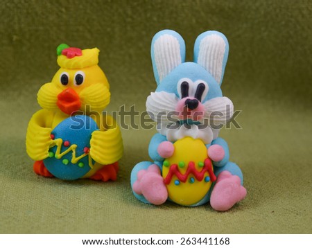 Easter rabbit and Easter chick with Easter eggs