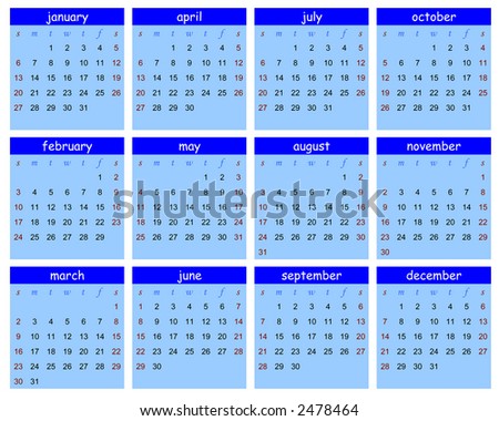 Simple calendar 2008, read from top to bottom and left to right