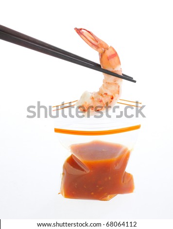 Shrimp and sauces in zipper bag