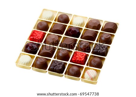 Chocolates box to give for someone on Christmas or Valentine\'s day isolated