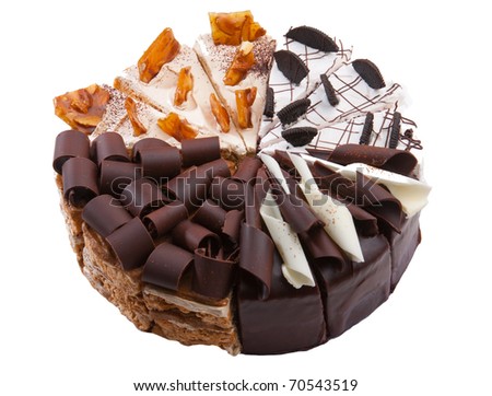 Slice chocolate cakes mix in round shape good for coffee break the image isolated
