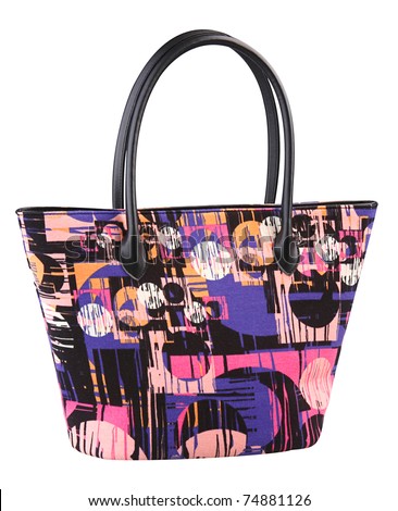 Colorful graphic pattern lady handbag great for shopping day an image isolated on white