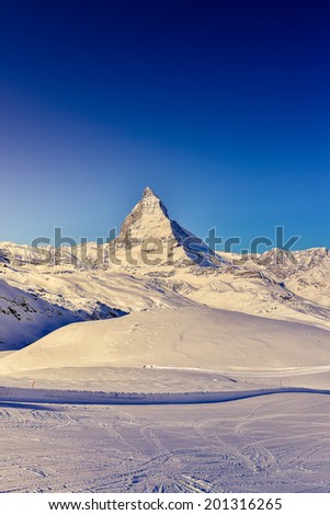 Matterhorn in snow with post processing , Zermatt, Switzerland.