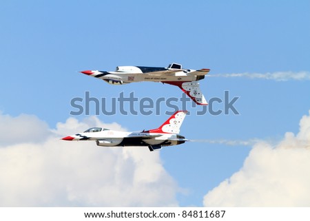 RENO, NV - SEPTEMBER 15: US Air Force Demonstration Team Thunderbirds. Flying on f-16 during the annual Air Races on September 15, 2011 in Reno, Nevada