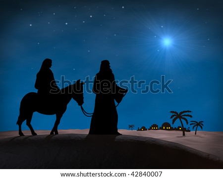 Bethlehem Christmas. Star In Night Sky Above Bethlehem, With Silhouette ...