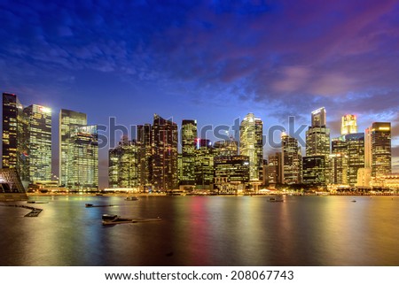 SINGAPORE - JUNE 26 : Singapore Skyline and Marina bay on June 26, 2014. Marina Bay is a bay near Central Area in the southern part of Singapore.