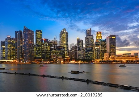 SINGAPORE - JUNE 26 : Singapore Skyline and Marina bay on June 26, 2014. Marina Bay is a bay near Central Area in the southern part of Singapore.