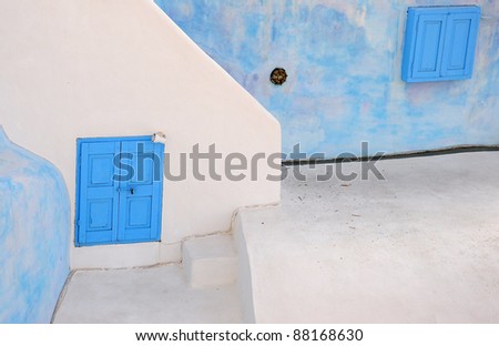 Blue door and window in Santorini, Greece