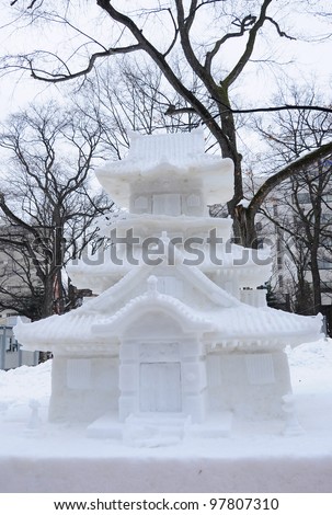 Sapporo, Japan - February 2012: The 63rd Sapporo Snow Festival at Odori Park. It was held from February 6 to 12, 2012, people come to see the hundreds of beautiful snow statues and ice sculptures.