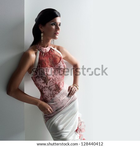 luxe bride in form-fitting dress, catalog photo