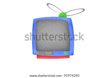 Television made from paper on white background