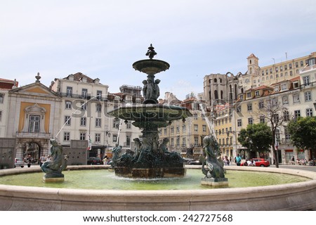 LISBON -  - MAY 27, 2012: old historic fountain in the square Rossio
